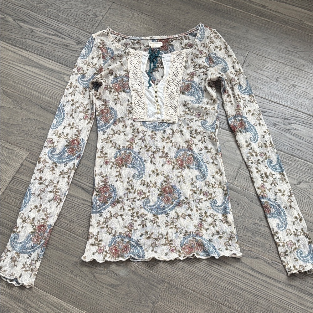 Ralph Lauren | Denim & Supply Paisley And Floral Lace Henley Top Size XSmall - Picture 3 of 11